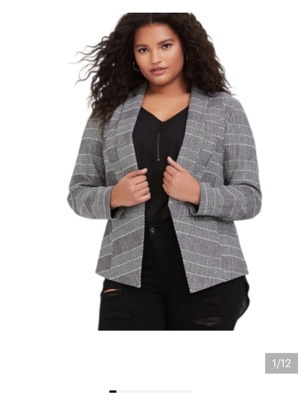 torrid Grey Plaid Open-Front Blazer
